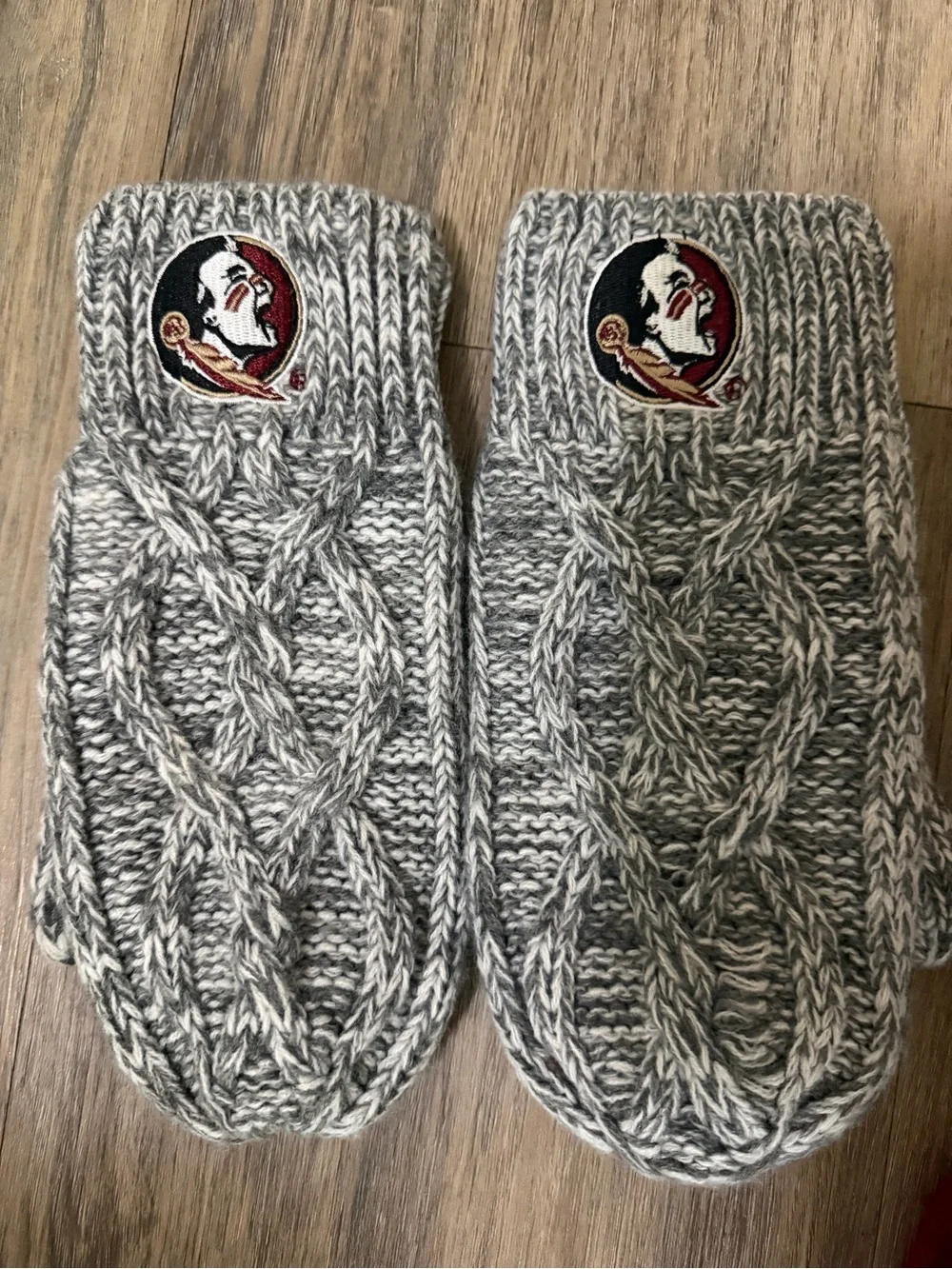 Ladies Beanie, Scarf & Mitten Set in Garnet and Cream